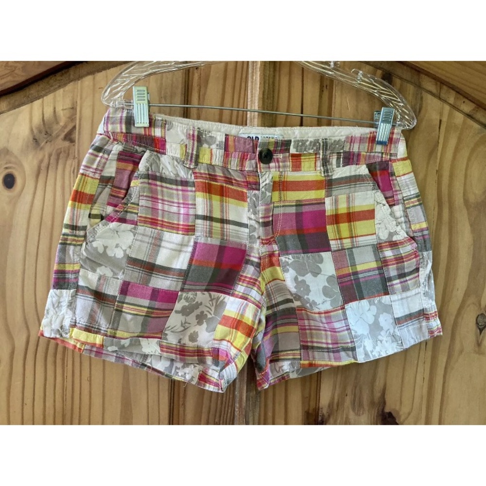 Old Navy Pink Yellow Plaid Patchwork Shorts
